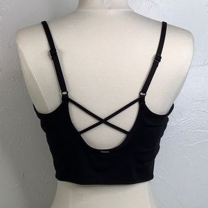 PINK VS Crossed back Cropped top camisole with built in bra Black Size M EUC